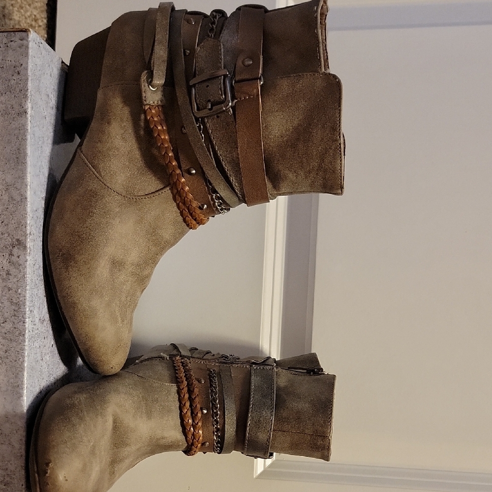 Maurices Braided-Strap Suede Ankle Boots in Taupe